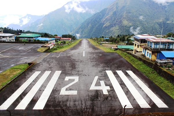 View from the end of the runway in Lukla.