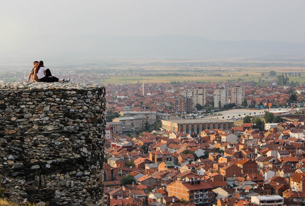 people on castle tower