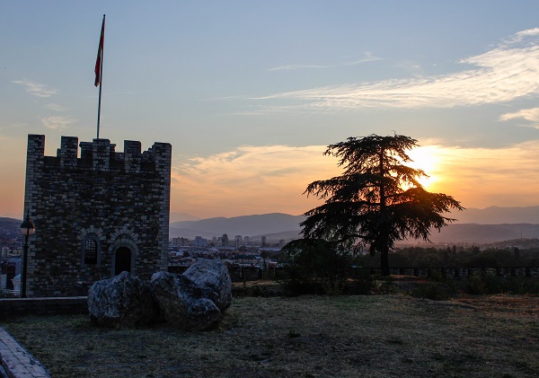 Skopje castle sunset