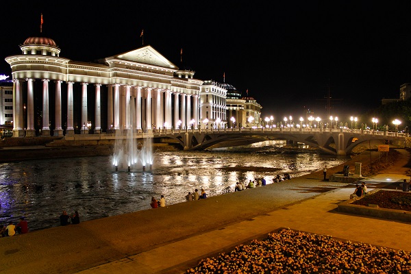 Skopje river at night