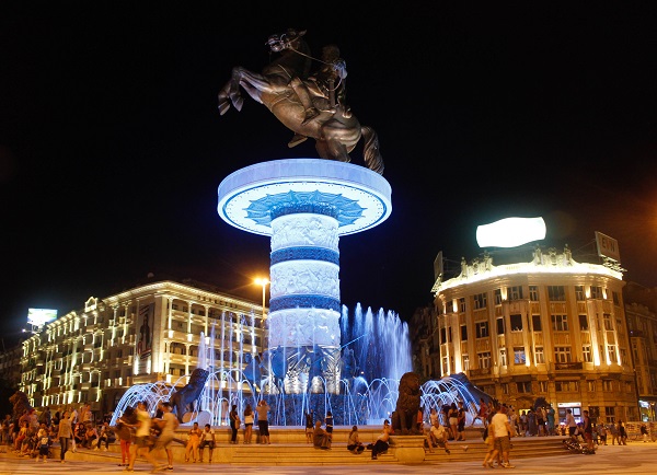 Skopje square at night